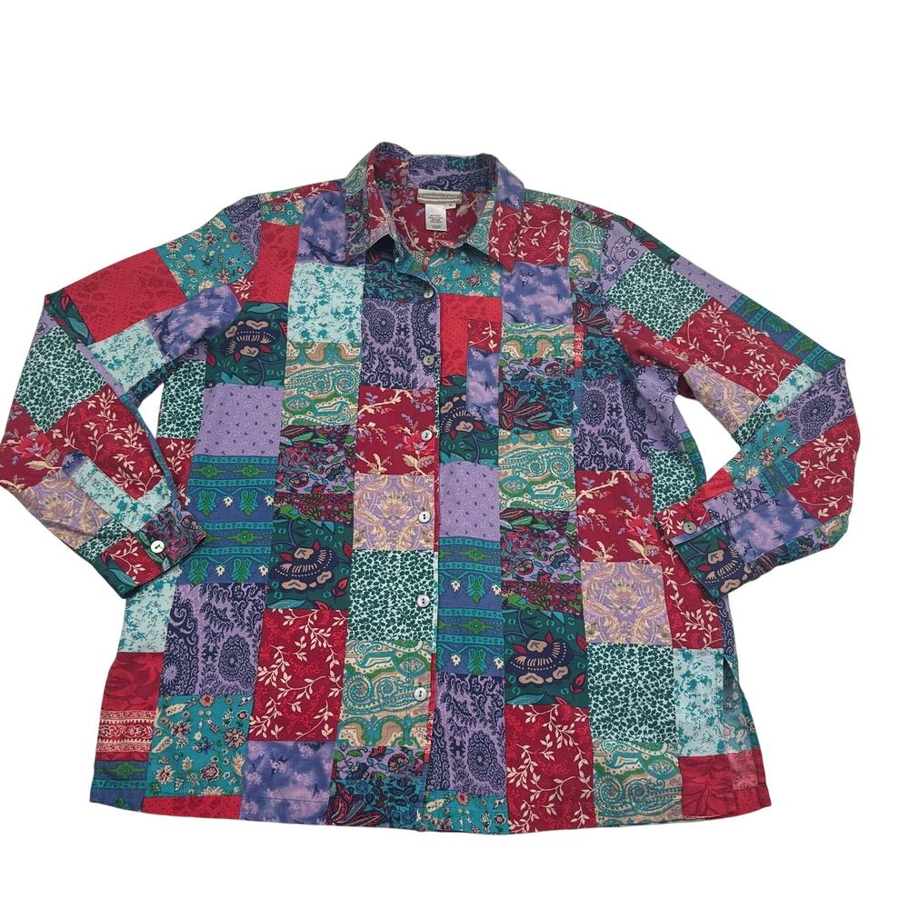 Coldwater Creek Vintage Silk Cotton Patchwork Floral Boho Blouse Women's Size M